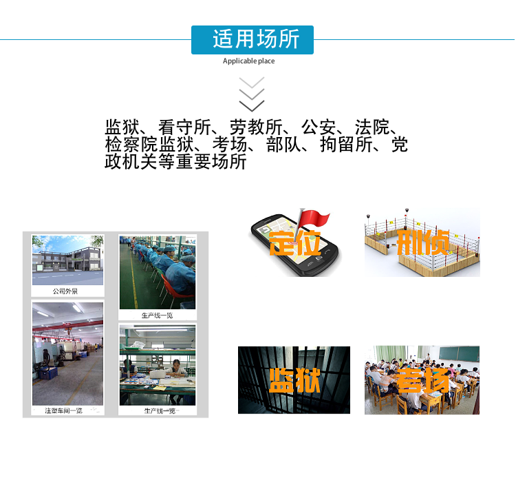 我廠采用國(guó)外先進(jìn)技術(shù)，主要針對(duì)國(guó)內(nèi)高考、成人高考、自學(xué)考試及各類大專院校在考試過程中，一些不法分子利用手機(jī)作弊的現(xiàn)狀，且同時(shí)結(jié)合各類中級(jí)、高級(jí)中學(xué)學(xué)生利用手機(jī)在上課時(shí)間亂發(fā)短信的現(xiàn)狀，以及政機(jī)關(guān)、企業(yè)各類大中小型會(huì)議室、音樂廳、影劇院等嚴(yán)肅的場(chǎng)所中手機(jī)所帶來的煩惱和吵雜根據(jù)國(guó)內(nèi)移動(dòng)通信實(shí)際情況精心研制成功的高科技產(chǎn)品